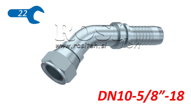HYDRAULIC FITTING DKJ JIC74° FEMALE ELBOW 45° DN10-5/8-18