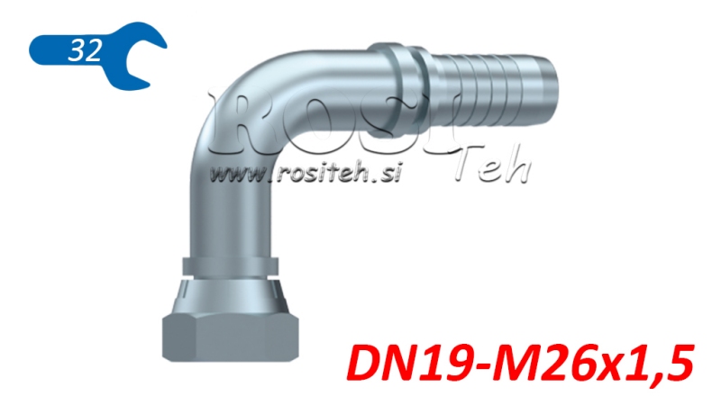HIDRAVLIČNI PRIKLJUČEK BSP ŽENSKI KOLENO 90° DN19-M26x1,5