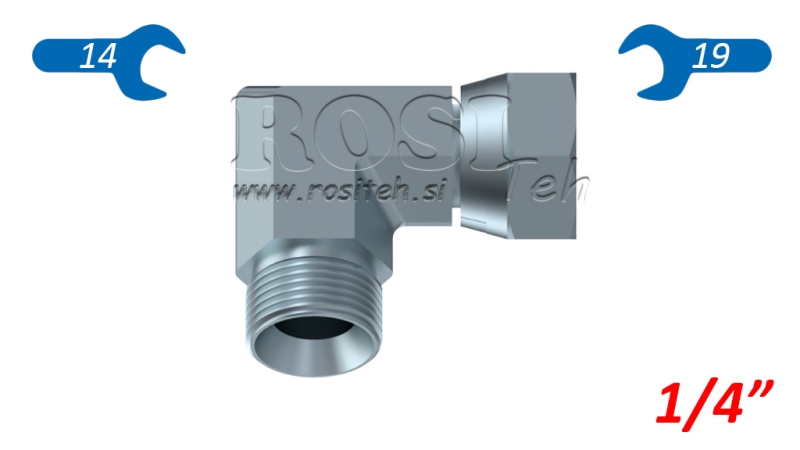 HYDRAULISK BEND 90° BSP KORT SVIVELMUTTER-HANN 1/4