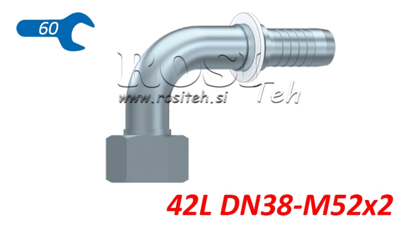 HYDRAULIC FITTING DKOL 42 L FEMALE ELBOW 90 DN38-M52X2