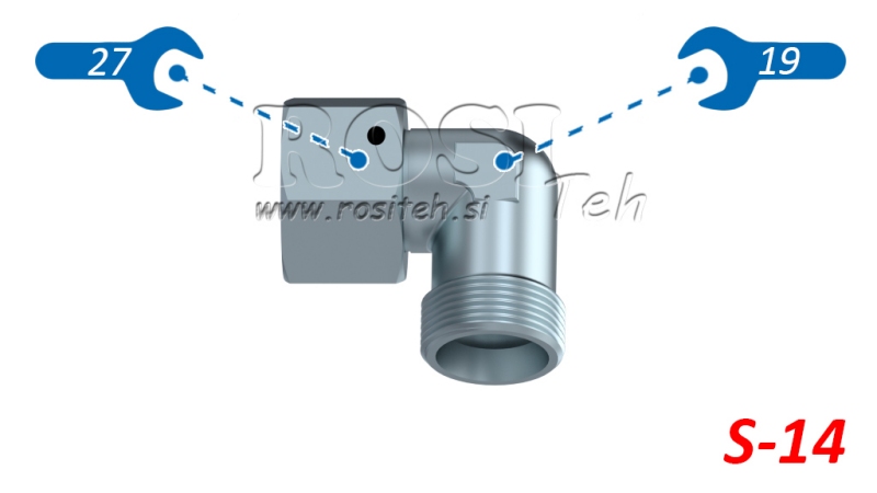 HYDRAULIC 90° ELBOW S-14 WITH SWIVEL NUT M22X1,5