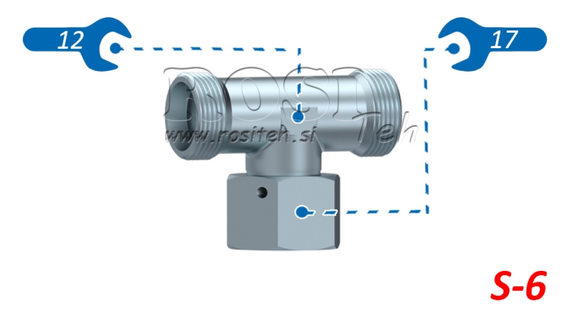 TÊ HIDRÁULICO S-6 COM PORCA GIRATÓRIA CENTRAL M14X1,5