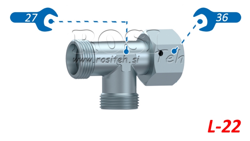 HYDRAULIC TEE L-22 WITH SIDE SWIVEL NUT M30X2