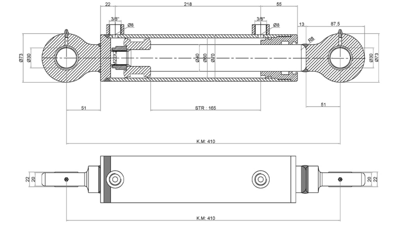 HIDRAVLIČNI CILINDER 60/40-165 Z OBRAČALNIM VENTILOM - PLUG ZA ZEMLJO
