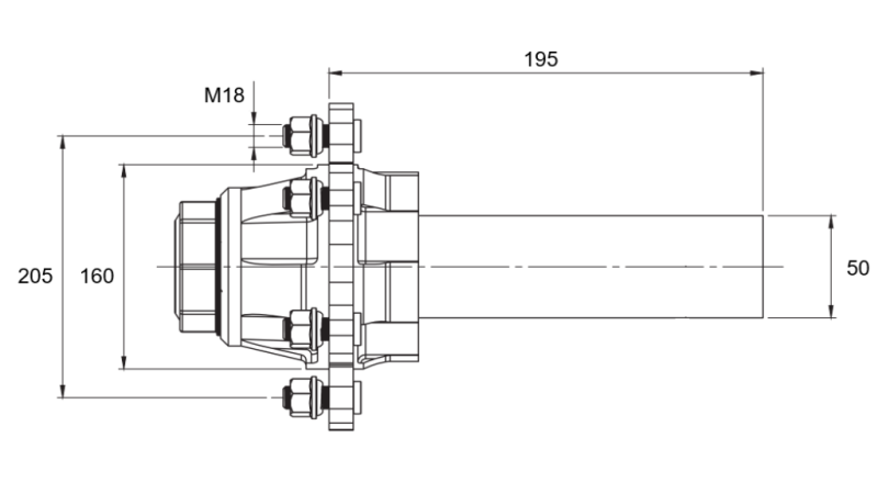 HALF AXLE WITHOUT BRAKES - 1700 kg (6 SCREWS) - 195 mm