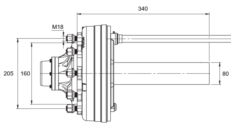 FÉLTENGELY FÉKKEL - 4400 kg (6 CSAVAR) - 340 mm