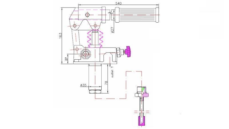 HÅNDPUMPE 12CC -SD- ENKEL RETNING - dimensjoner
