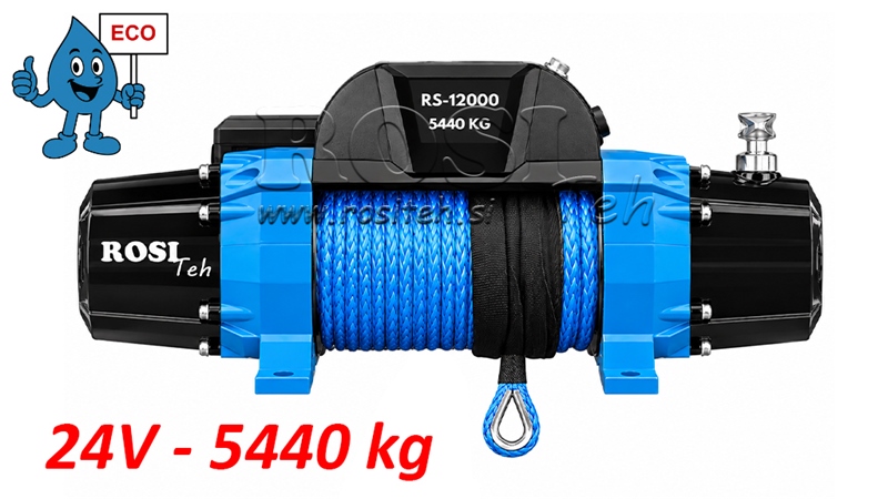 24 V ELECTRIC WINCH RS-12000 - 5440 kg - SYNTHETIC ROPE - ECO