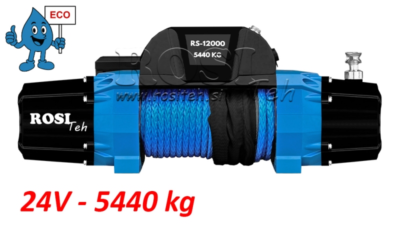 24 V ELEKTROMOS CSÖRLŐ RS-12000 - 5440 kg - SZINTETIKUS KÖTÉL - ECO