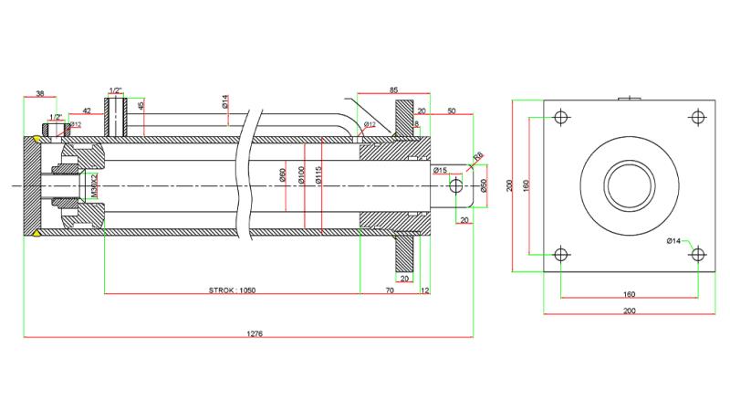 HYDRAULIC CYLINDER FOR WOOD SPLITTER WITH MOUNTING PLATE 100/60-1050 - UPPER CONNECTION