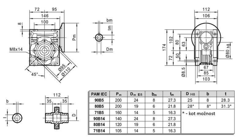 PMRV-63 REDUCER FOR ELECTRIC MOTOR MS90 (1.1-1.5kW) RATIO 10:1