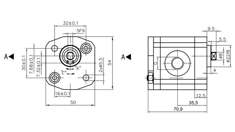 HYDRAULPUMP 00A2X033 GR.0 - 2cc - VÄNSTER
