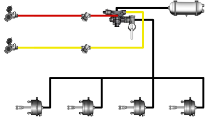 SETT MED LUFT-HYDRULISKE BREMSE FOR HENGER KOMPLETT DUAL KRETS SYSTEM 4 SYLINDRE