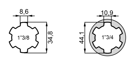 ADAPTATEUR P.T.O. AVEC BROCHE de 1”3/4 à 1”3/8
