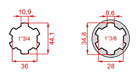 KARDANOVÝ ADAPTÉR S ČAPOM Z 1-3/8 NA 1-3/4 (165 mm)