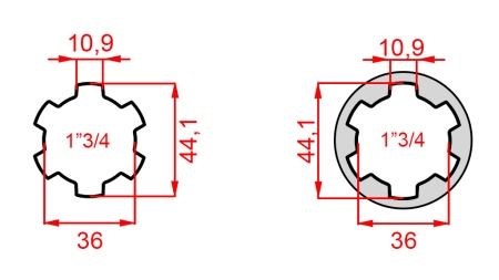 PTO ADAPTER WITH PIN FROM 1-3/4 TO 1-3/4 (165 mm)