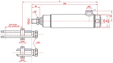 BRAKE CYLINDER WITH INTERNAL SPRING 25/70MM - THREADED