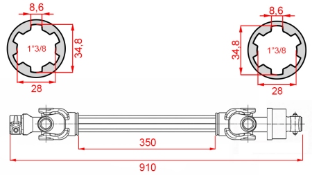 ECO KARDANAKSEL 910mm 30-75HP MED FRILØPSKOBLING