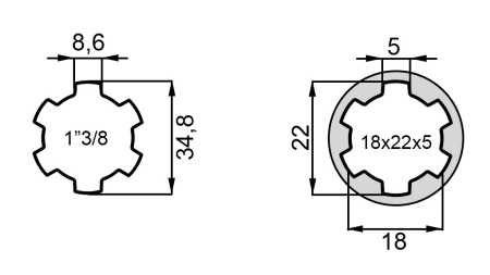 P.T.O. ADAPTER 13/8 18x22x5 - 6 TÄNDER