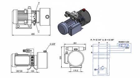MINI HYDRAULICZNA JEDNOSTKA ZASILAJĄCA 230V AC (0.75 kW) - 3.7 cc - 5.2 lit/min - zbiornik 4 lit