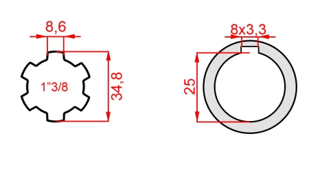 P.T.O. ADAPTER 1”3/8 - HOLE dia 25mm