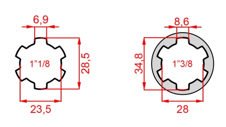 ADATTATORE CARDANICO DA 1-1/8 A 1-3/8 (140 mm)