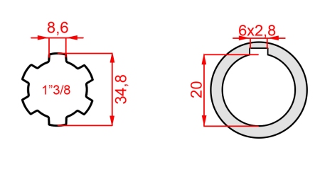 PTO ADAPTER 1-3/8 - HOLE fi 20 mm (145 mm)