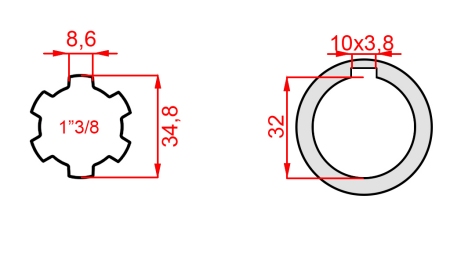 P.T.O. ADAPTERI 1”3/8 - HOLE dia32mm