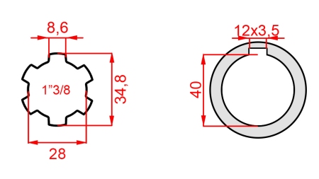 KARDANADAPTER 1-3/8 - HULL fi 40 mm (160 mm)