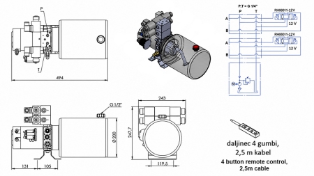MINI ΥΔΡΑΥΛΙΚΗ ΜΟΝΑΔΑ ΙΣΧΥΟΣ 12V DC - 1.6kW = 2.1cc - 8 lit - 2x διπλής κατεύθυνσης μονάδα (μέταλλο)