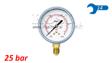 MANOMETER DN63 VERTICAL 0 - 25 BAR - 1/4