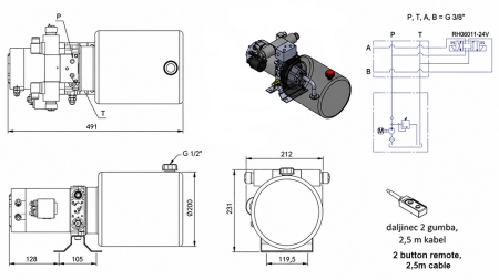 MINI HYDRAULIC POWER-PACK UNIT 24V DC - 2.2KW = 2.1CC - 8 LIT - DOUBLE-ACTING UNIT (METAL)