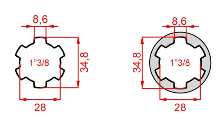KARDANADAPTER FRA 1-3/8 TIL 1-3/8 (150 mm)