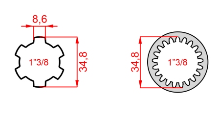 ADATTATORE CARDANICO DA 1-3/8 (21 SCANALATURE) A 1-3/8 (150 mm)