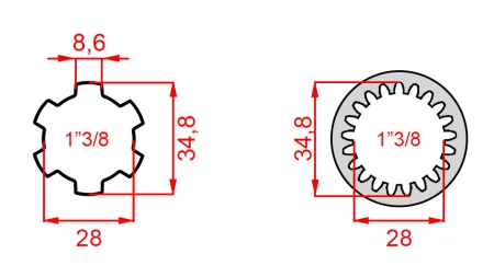 KARDANADAPTER FRAN 1-3/8 (21 SPLINES) TILL 1-3/8 (150 mm)