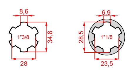 KARDANADAPTER ADAPTER FRAN 1-1/8 TILL 1-3/8 (76 mm)