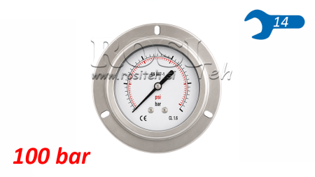 MANOMETER DN63 REAR 0 - 100 BAR - 1/4