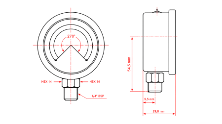 VACUUM METER DN63 VERTICAL -1 - 0 BAR - 1/4