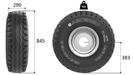 11.5/80-15.3 TIRE AW909 14PL WITH RIM 9.00X15.3