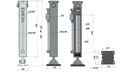 KAHEPOOLSE TOIMEGA HÜDRAULILINE TUGIJALG (100x100x700 mm) - KÄIK 420 mm - 5.000 kg