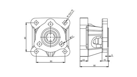 Dimenziók 3X4 ADAPTER ÖNTVÉNYVAS SZIVATTYÚHOZ