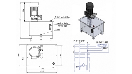 MINI HIDRAULIKUS AGGREGÁTOR 380 V AC (4 kW) - 8 cc - 12 lit/min - tank 40 lit