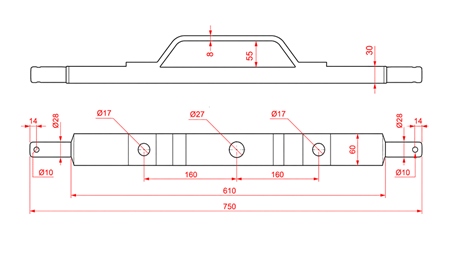 TRACTOR HYDRAULIC CROSSBAR CAT.2 WITH MOUNT (L-750MM)