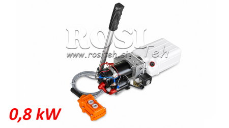 MINI HYDRAULISK ENHET 12V DC - 0.8KW = 0.5CC - 1.5 LITER - ENKEL-TRYKK MONTERING (PVC) MED MANUELL PUMPE