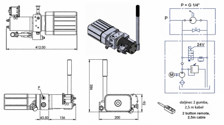 UNITATE HIDRAULICĂ MINI 24V DC - 0.8KW = 0.5CC - 1.5 LITRI - UNITATE CU ACȚIUNE SINGURĂ (PVC) CU POMPĂ MANUALĂ