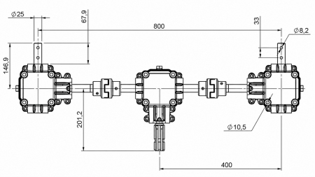 CONJUNTO DE CAIXAS DE ENGRENAGENS COM SISTEMA DE SEGURANÇA 1:1,44 (27HP-20kW) PARA ESPALHADOR DE ESTRUME L:800 - ALU