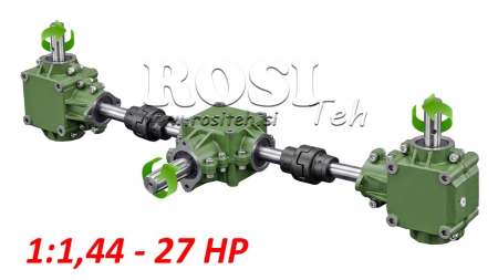 SET OF GEARBOXES 1:1.44 (27HP-20KW) FOR SPREADER L:800 CAST IRON WITH SAFETY SYSTEM