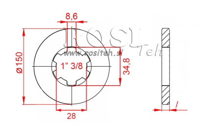 PTO ADAPTER WITH FLANGE AND PIN 1-3/4 (80 mm)