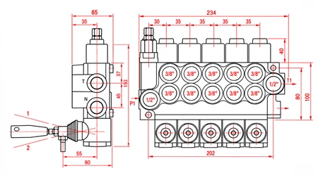 HYDRAULIC MANUAL VALVE – 5-SECTION DIRECTIONAL CONTROL VALVE 5xR40 ECO
