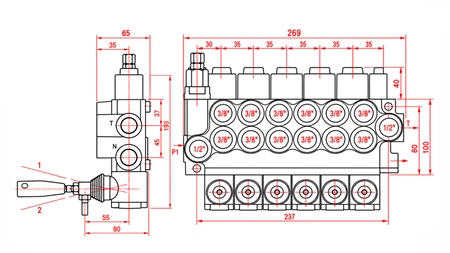 HYDRAULIC MANUAL VALVE – 6-SECTION DIRECTIONAL CONTROL VALVE 6xR40 ECO